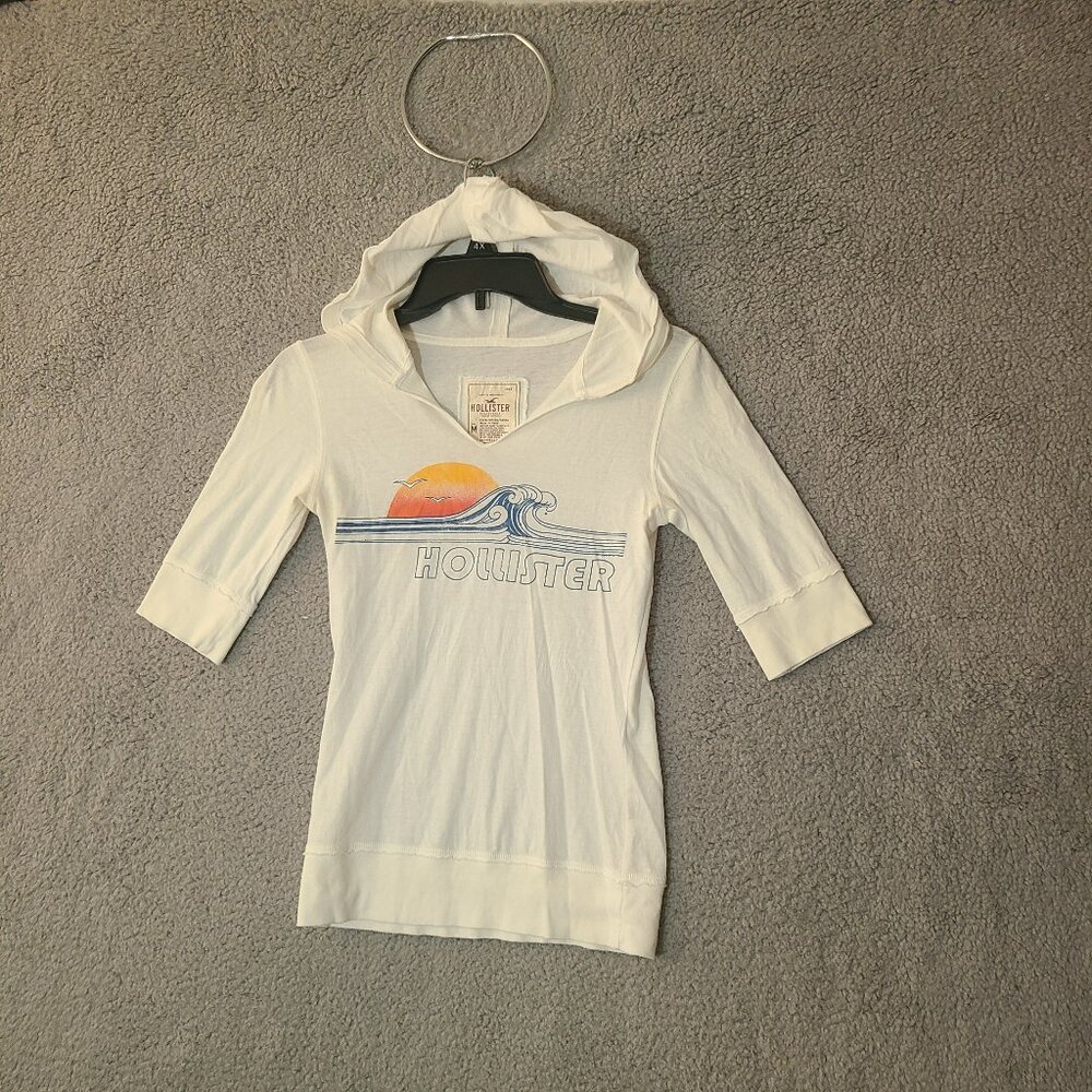 Hollister Hooded Shirt White Size M SKU 039